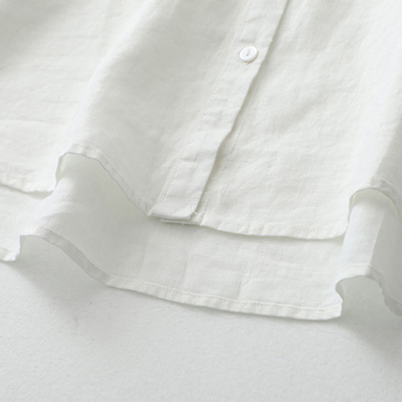 Solid Color Button Three Quarter Sleeve Shirt