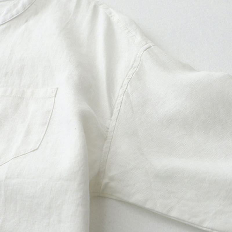 Solid Color Button Three Quarter Sleeve Shirt