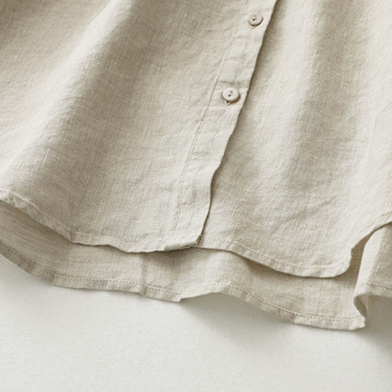 Solid Color Button Three Quarter Sleeve Shirt