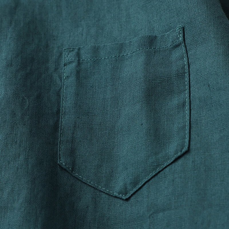 Solid Color Button Three Quarter Sleeve Shirt