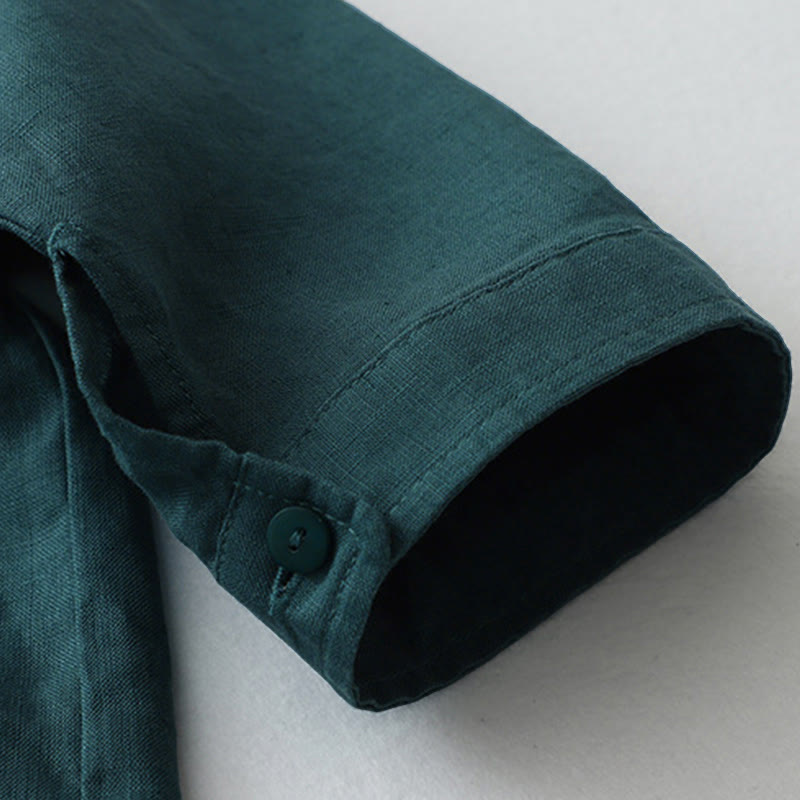 Solid Color Button Three Quarter Sleeve Shirt