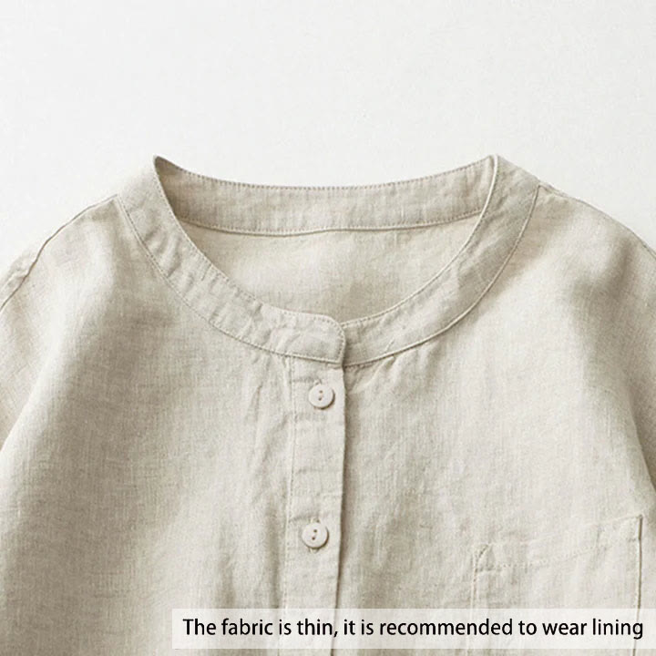 Solid Color Button Three Quarter Sleeve Shirt