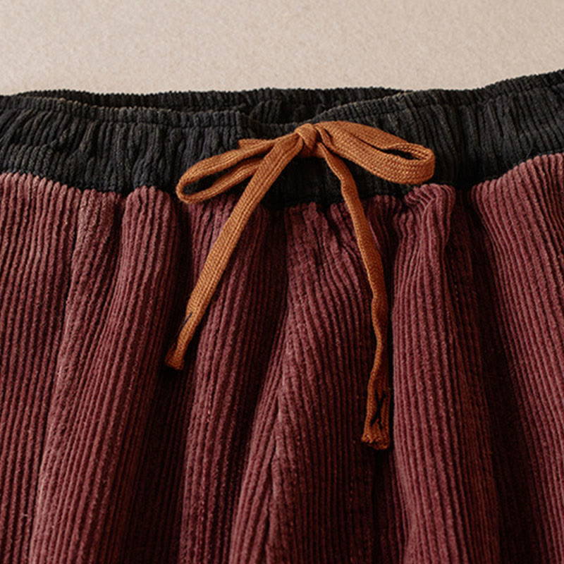Color Contrast Corduroy Cotton Women's Thermal Fleece-Lined Harem Pants With Pockets