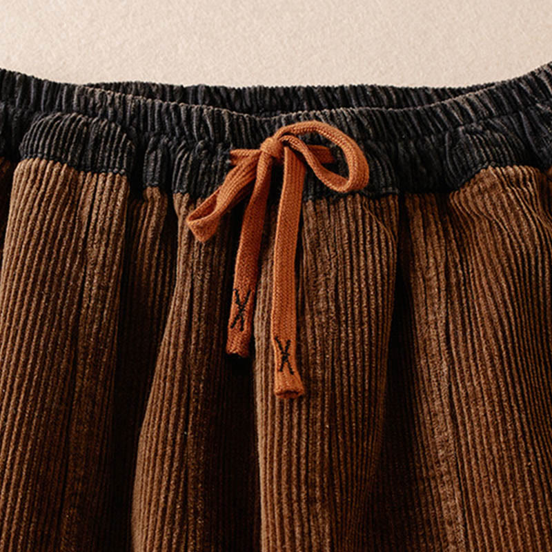 Color Contrast Corduroy Cotton Women's Thermal Fleece-Lined Harem Pants With Pockets