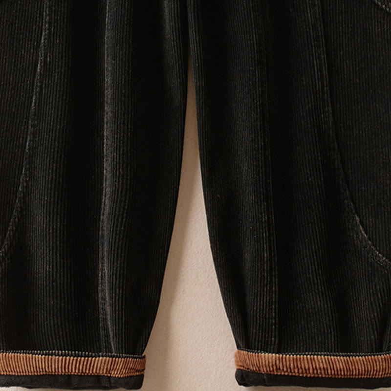 Color Contrast Corduroy Cotton Women's Thermal Fleece-Lined Harem Pants With Pockets