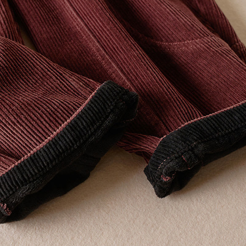 Color Contrast Corduroy Cotton Women's Thermal Fleece-Lined Harem Pants With Pockets
