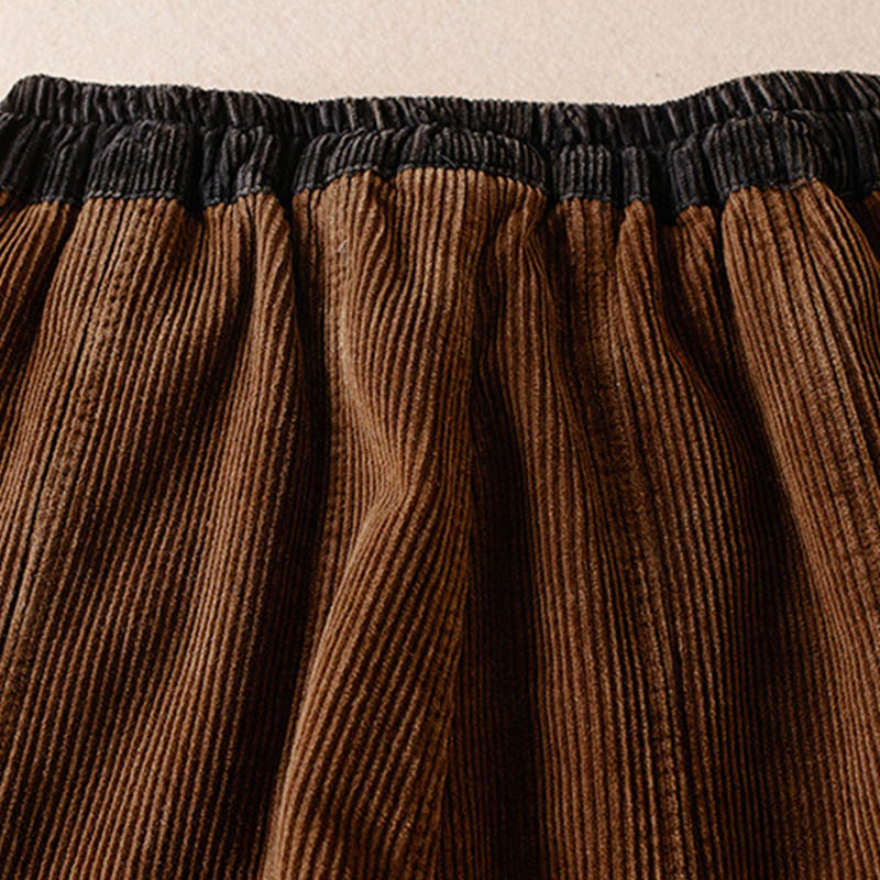 Color Contrast Corduroy Cotton Women's Thermal Fleece-Lined Harem Pants With Pockets