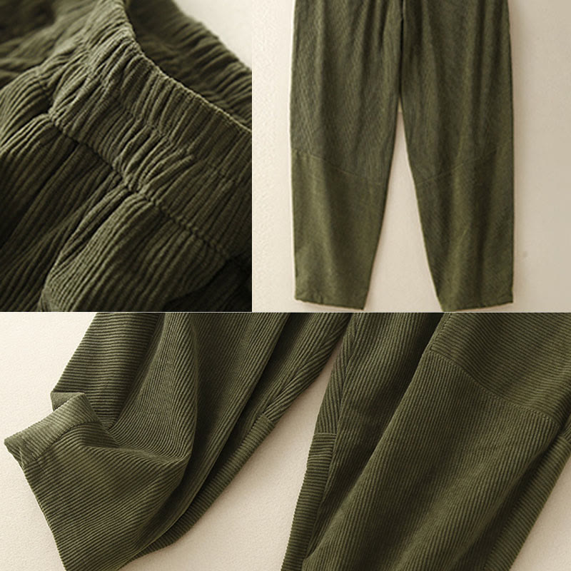 Tactile Corduroy Cotton Tapered Grounding Harem Pants