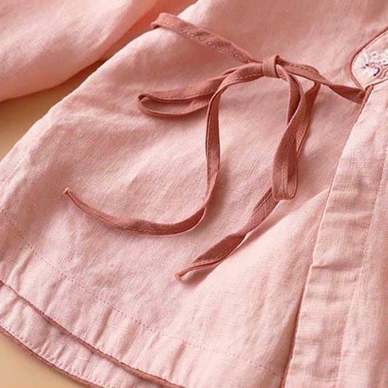 Casual Embroidered Flowers Slant Collar Strap Long Sleeve Cotton Women's Shirt