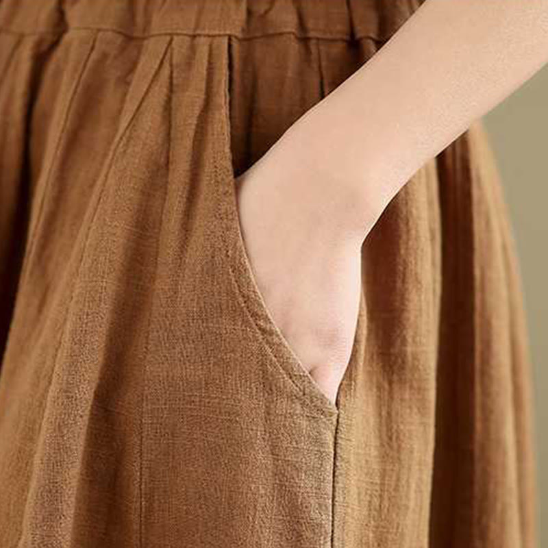 Spring Casual Simple Design Women's Cotton Linen Harem Pants With Pockets