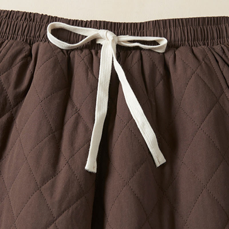 Diamond Quilted Design Thermal Women's Harem Cotton Pants With Pockets