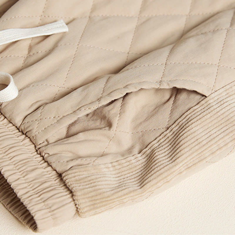 Diamond Quilted Design Thermal Women's Harem Cotton Pants With Pockets