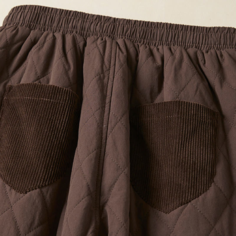 Diamond Quilted Design Thermal Women's Harem Cotton Pants With Pockets