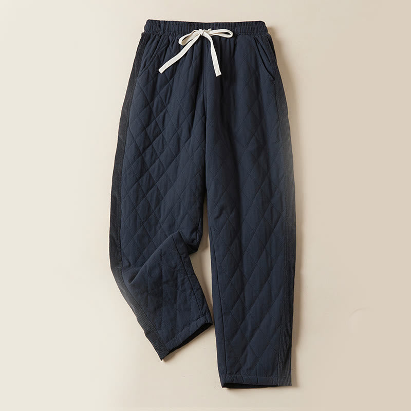 Diamond Quilted Design Thermal Women's Harem Cotton Pants With Pockets