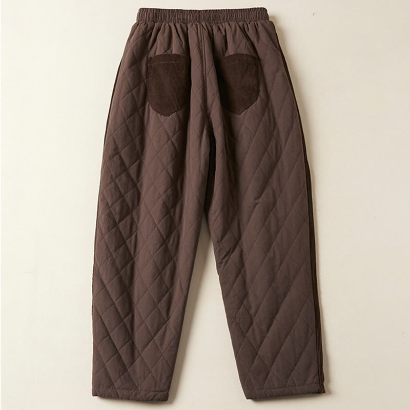 Diamond Quilted Design Thermal Women's Harem Cotton Pants With Pockets