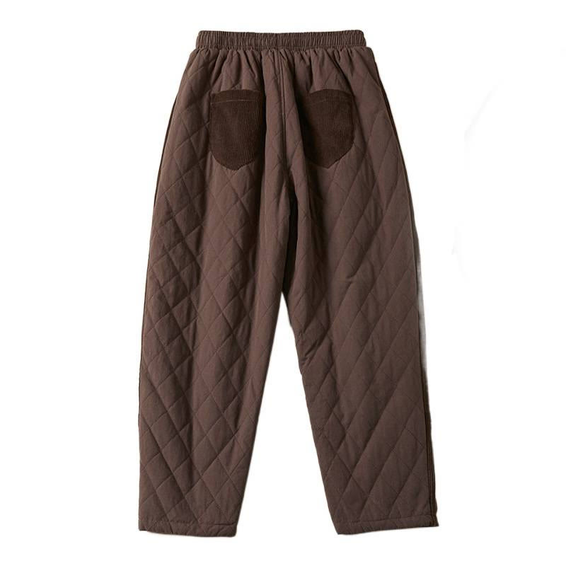 Diamond Quilted Design Thermal Women's Harem Cotton Pants With Pockets