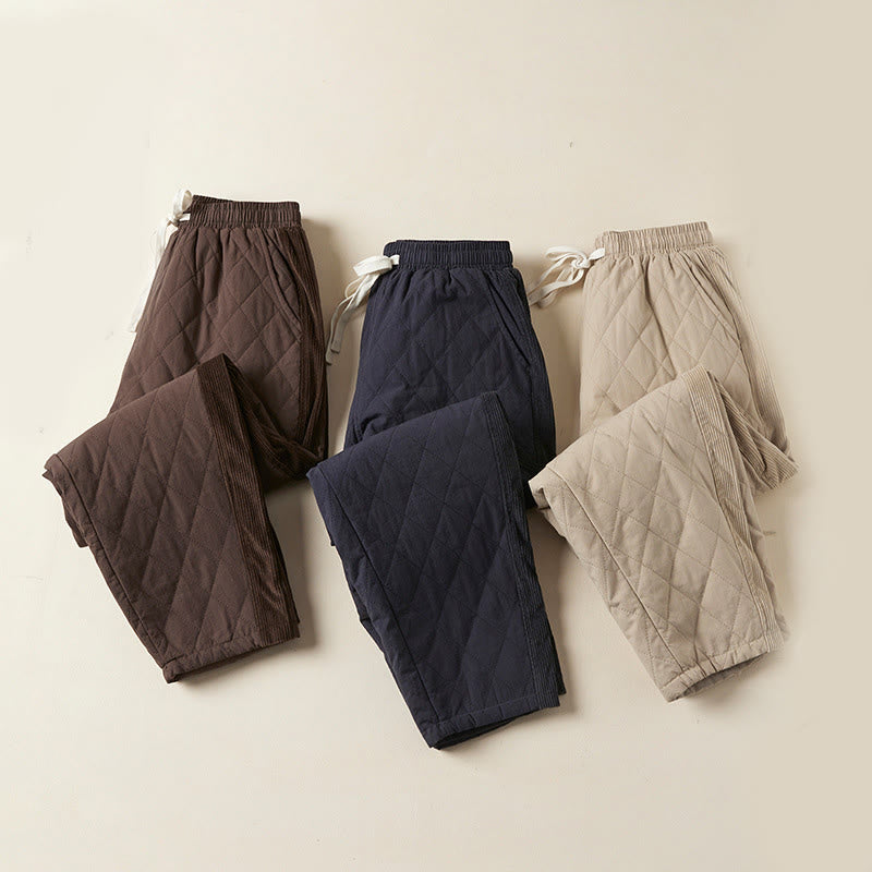 Diamond Quilted Design Thermal Women's Harem Cotton Pants With Pockets