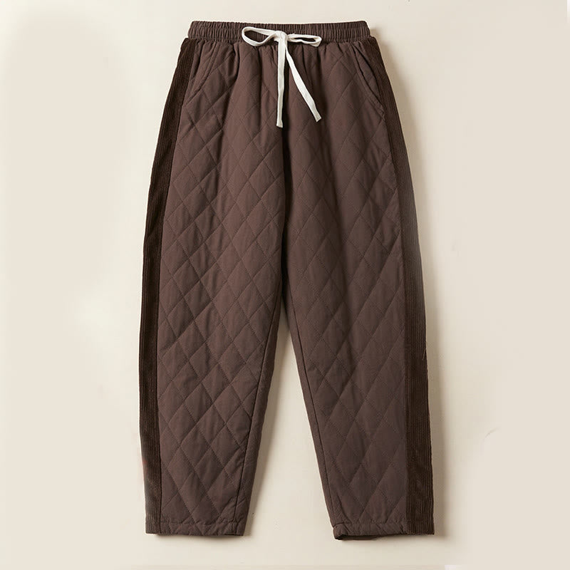 Diamond Quilted Design Thermal Women's Harem Cotton Pants With Pockets