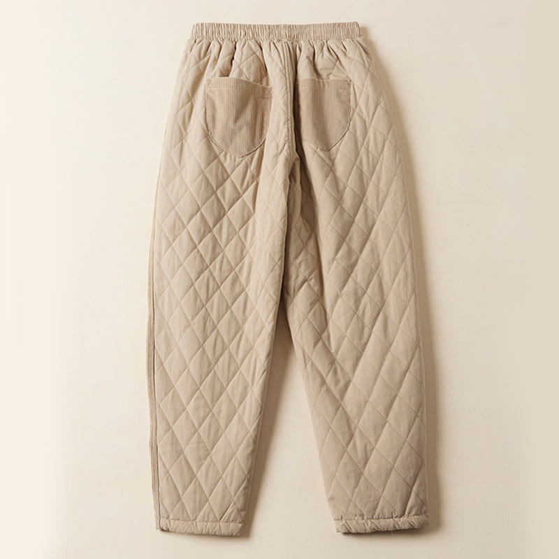 Diamond Quilted Design Thermal Women's Harem Cotton Pants With Pockets