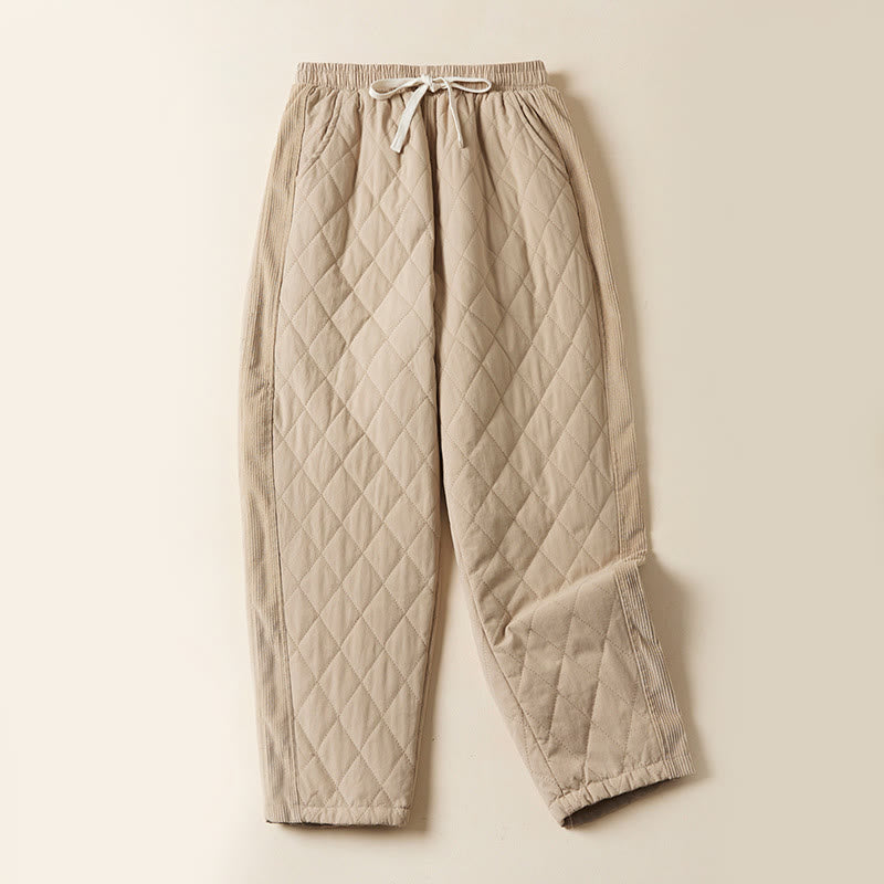 Diamond Quilted Design Thermal Women's Harem Cotton Pants With Pockets