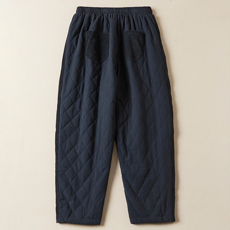 Diamond Quilted Design Thermal Women's Harem Cotton Pants With Pockets