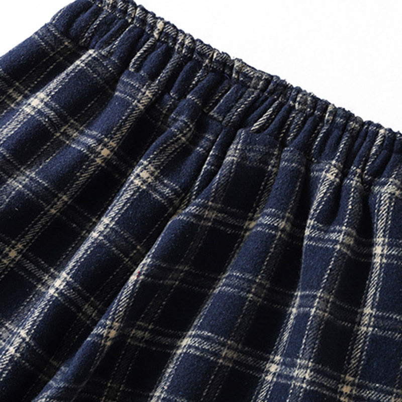 Fleece-Lined Cotton Plaid Tapered Grounding Meditation Harem Pants