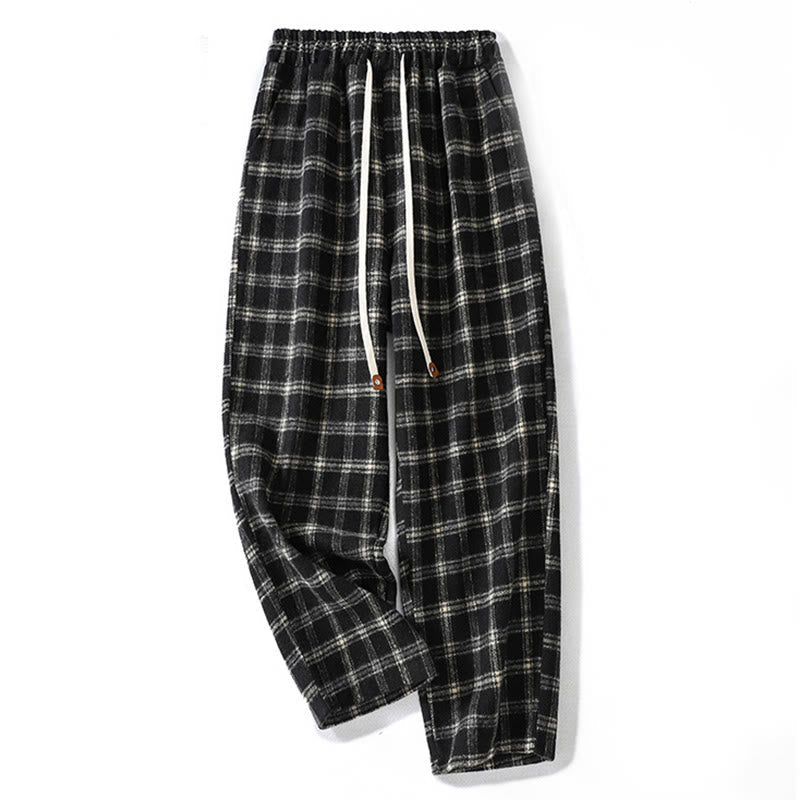 Fleece-Lined Cotton Plaid Tapered Grounding Meditation Harem Pants