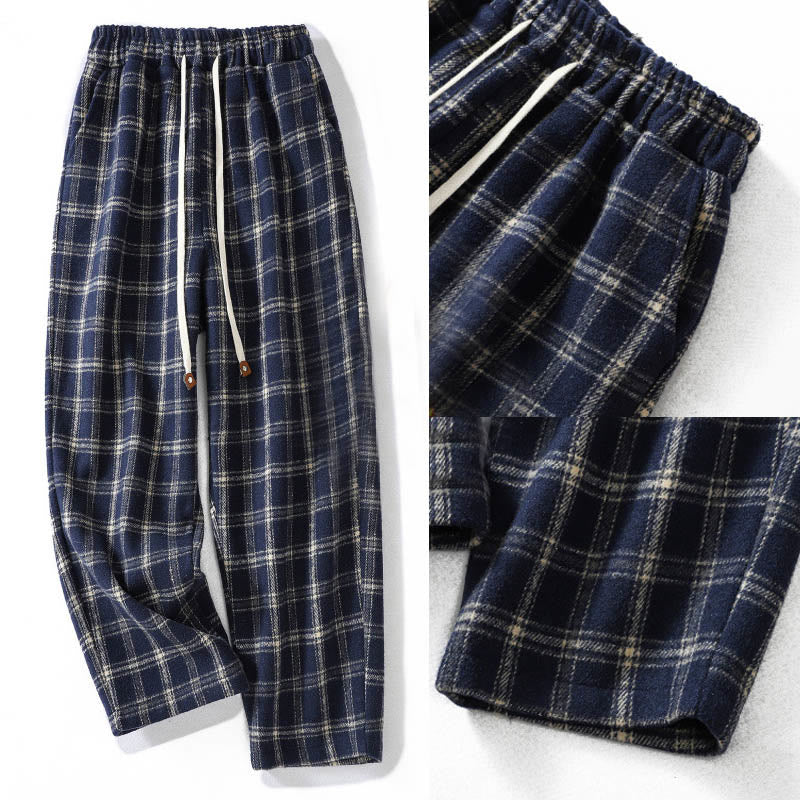 Fleece-Lined Cotton Plaid Tapered Grounding Meditation Harem Pants