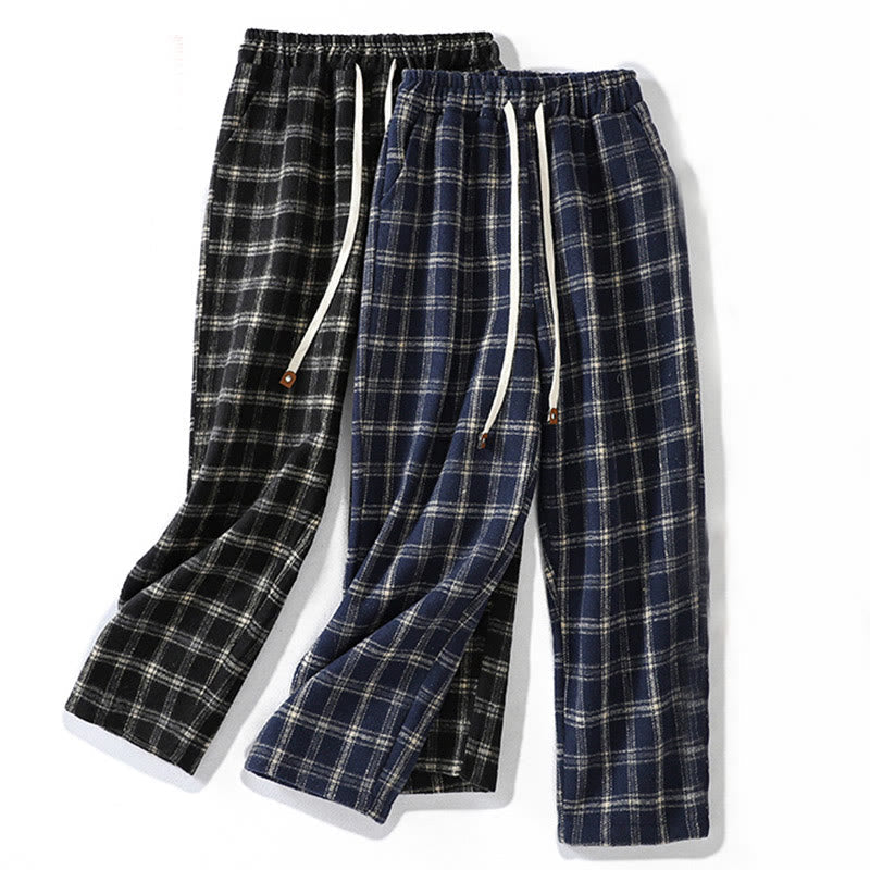 Fleece-Lined Cotton Plaid Tapered Grounding Meditation Harem Pants