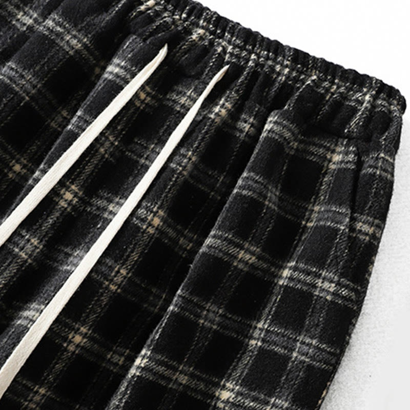 Fleece-Lined Cotton Plaid Tapered Grounding Meditation Harem Pants