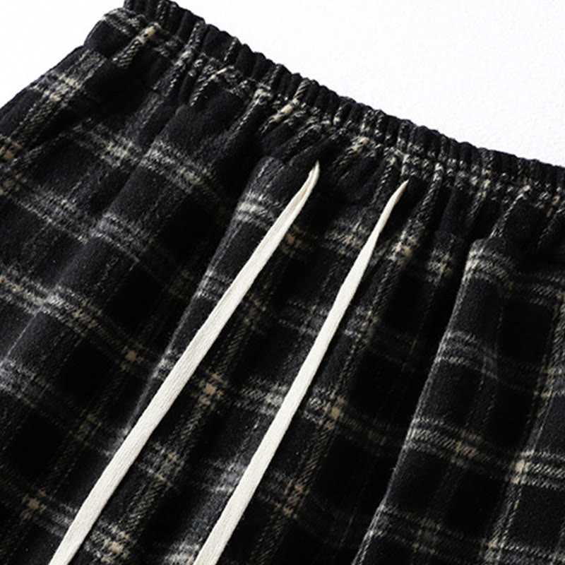 Fleece-Lined Cotton Plaid Tapered Grounding Meditation Harem Pants