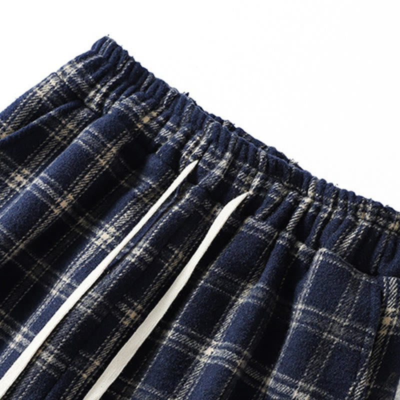 Fleece-Lined Cotton Plaid Tapered Grounding Meditation Harem Pants