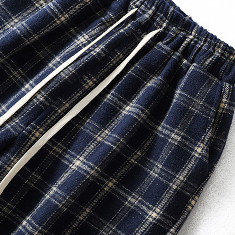 Fleece-Lined Cotton Plaid Tapered Grounding Meditation Harem Pants