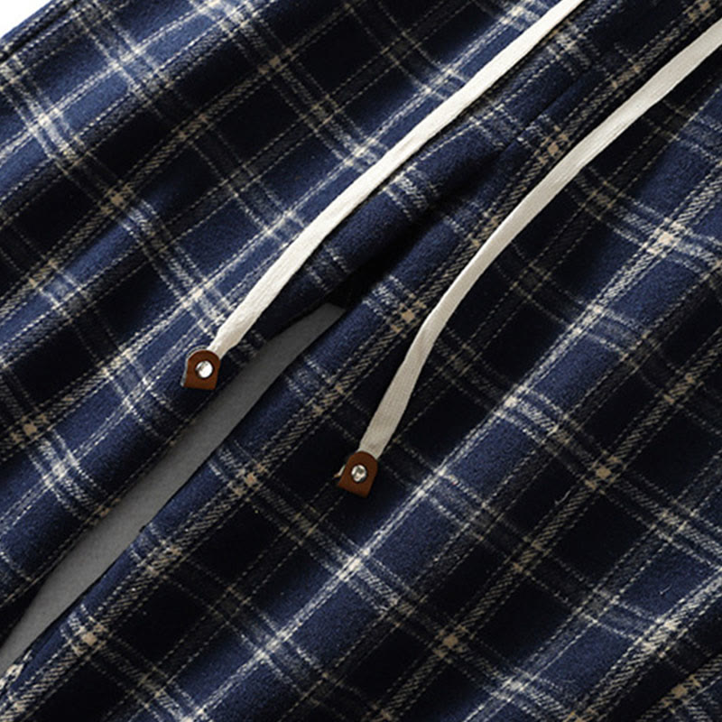 Fleece-Lined Cotton Plaid Tapered Grounding Meditation Harem Pants