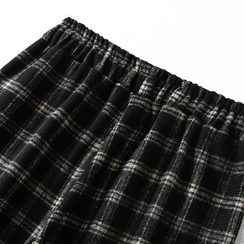 Fleece-Lined Cotton Plaid Tapered Grounding Meditation Harem Pants