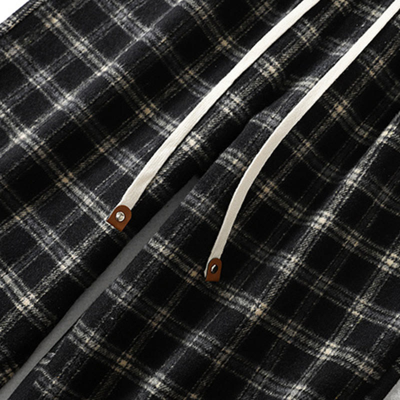 Fleece-Lined Cotton Plaid Tapered Grounding Meditation Harem Pants