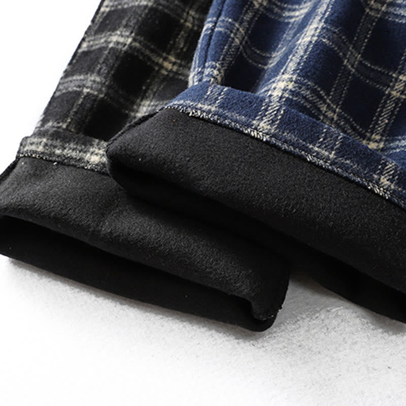 Fleece-Lined Cotton Plaid Tapered Grounding Meditation Harem Pants