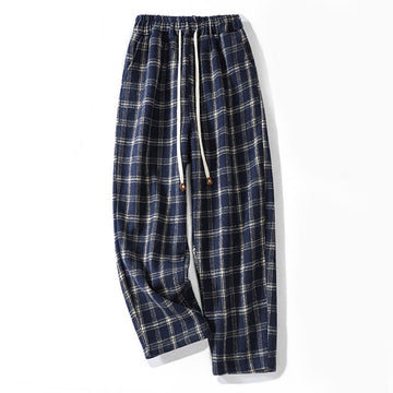 Fleece-Lined Cotton Plaid Tapered Grounding Meditation Harem Pants