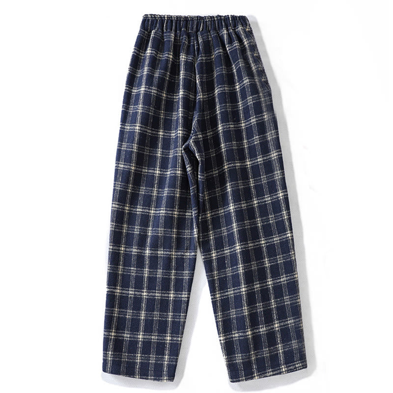 Fleece-Lined Cotton Plaid Tapered Grounding Meditation Harem Pants