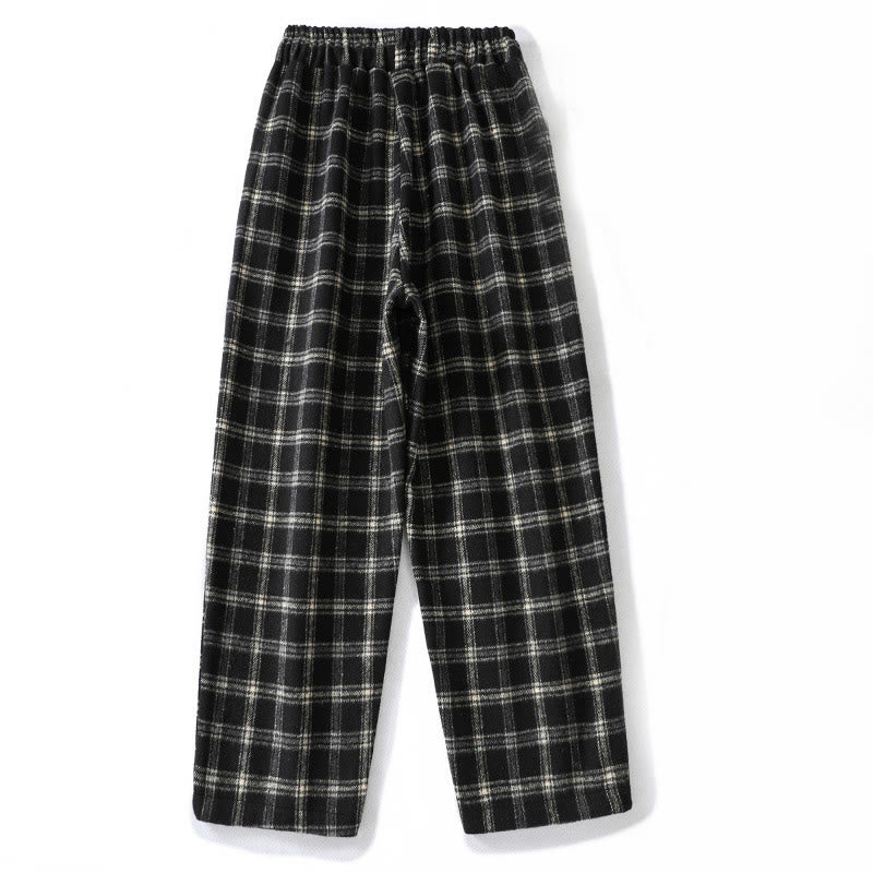 Fleece-Lined Cotton Plaid Tapered Grounding Meditation Harem Pants