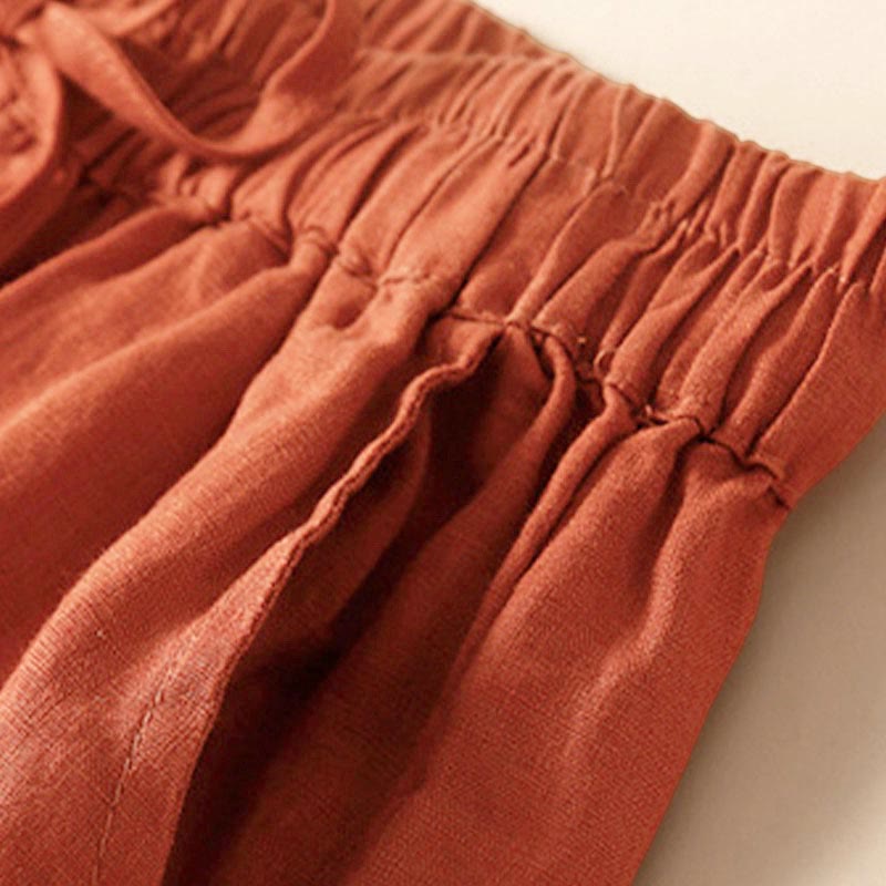 Plain Color Bottom Hollow Lace Design Lace-up Cotton Women's Shorts With Pockets