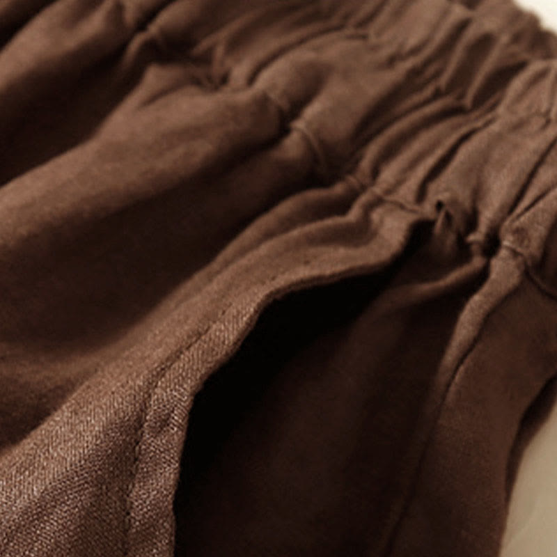 Plain Color Bottom Hollow Lace Design Lace-up Cotton Women's Shorts With Pockets