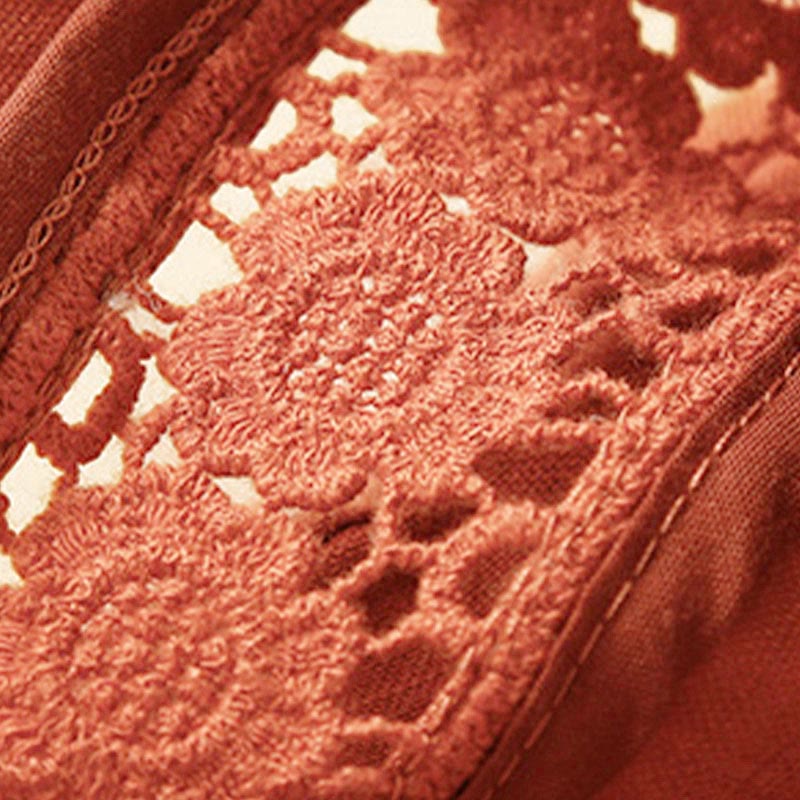 Plain Color Bottom Hollow Lace Design Lace-up Cotton Women's Shorts With Pockets
