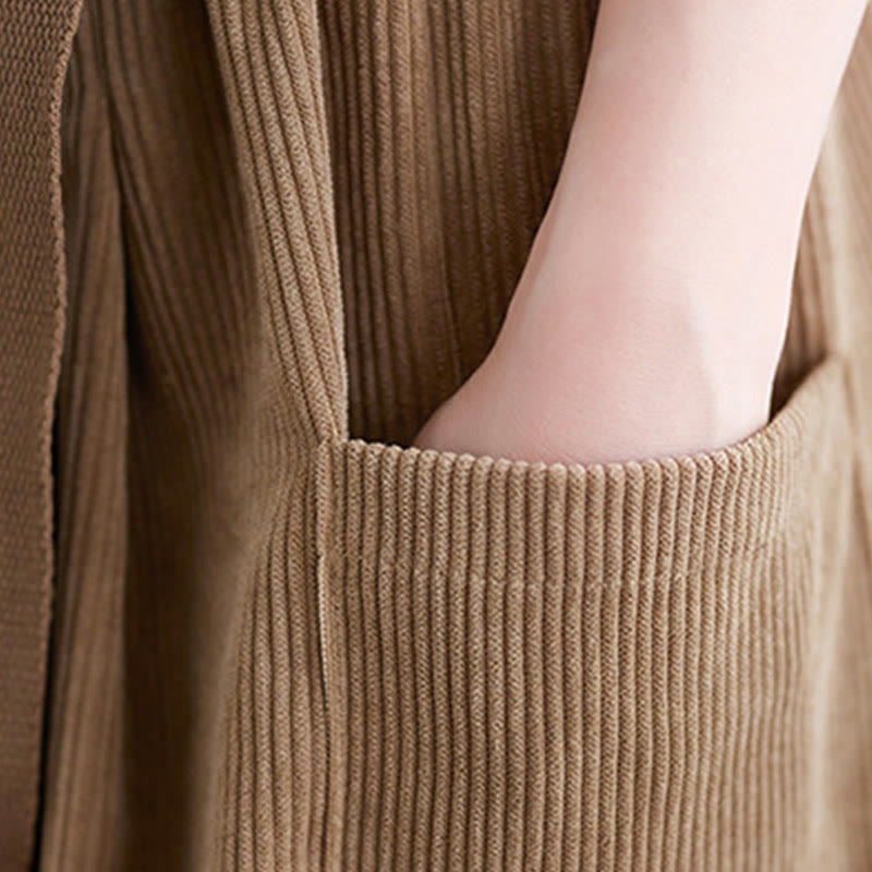 Retro Women's Wide Leg 7-8 Length Corduroy Pants With Pockets Belt