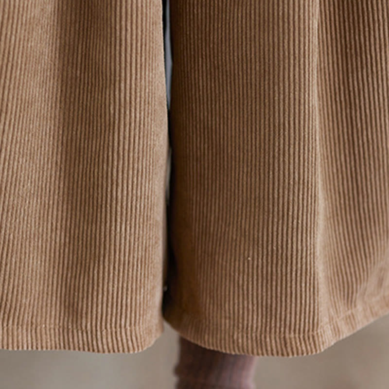 Retro Women's Wide Leg 7-8 Length Corduroy Pants With Pockets Belt