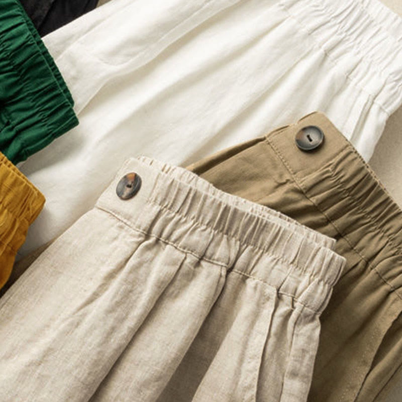 Summer Casual Plain Zipper Button Cotton Linen Women's Shorts With Pockets