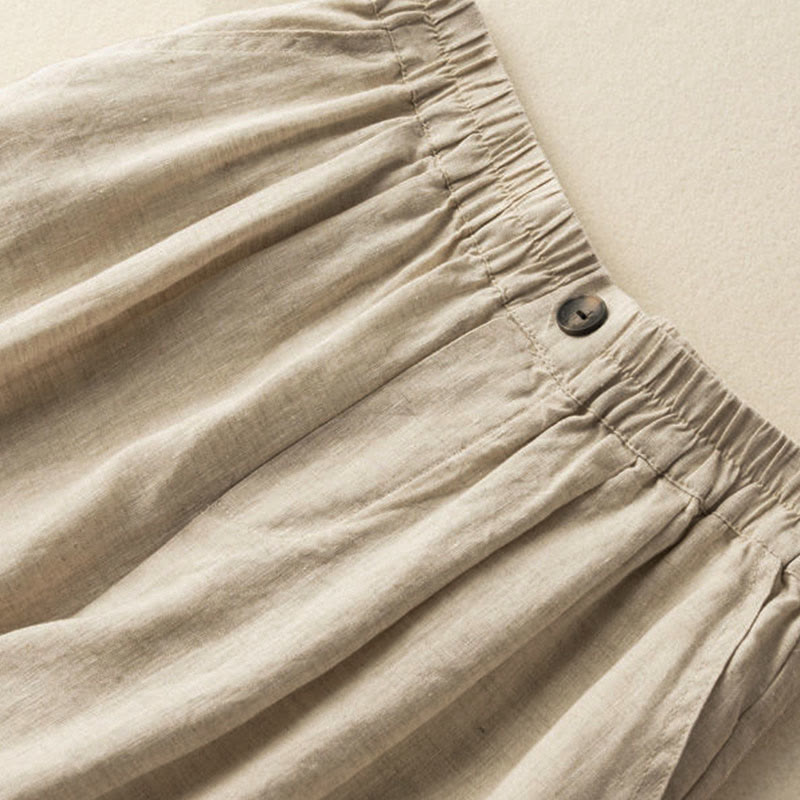 Summer Casual Plain Zipper Button Cotton Linen Women's Shorts With Pockets