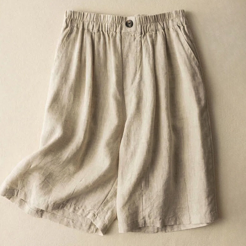 Summer Casual Plain Zipper Button Cotton Linen Women's Shorts With Pockets