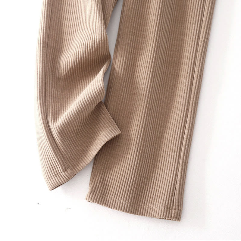 Casual Solid Color Women's Wide Leg Corduroy Cotton Fleece-Lined Pants With Pockets