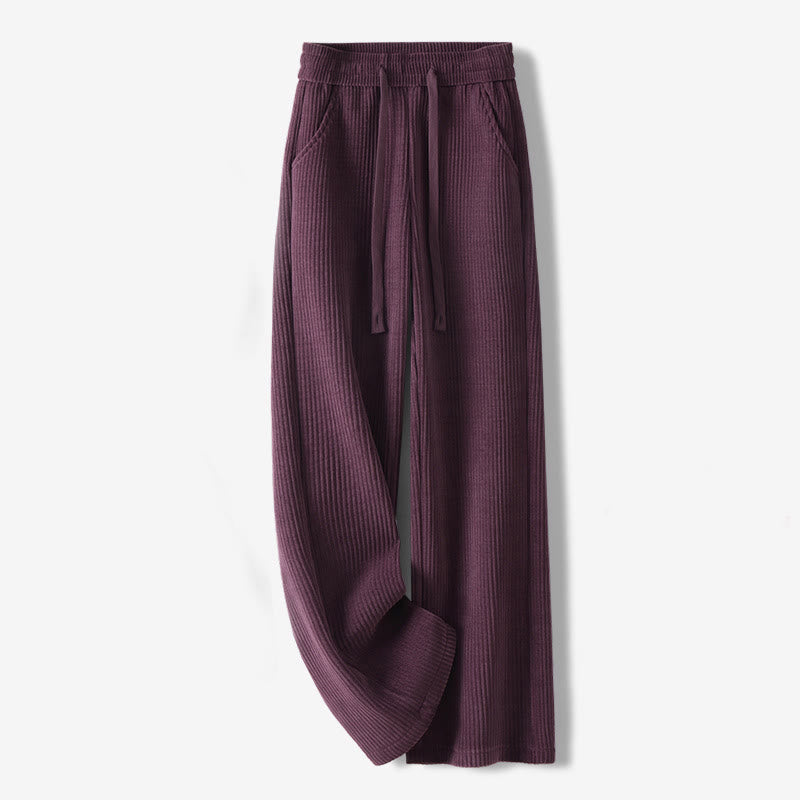Casual Solid Color Women's Wide Leg Corduroy Cotton Fleece-Lined Pants With Pockets